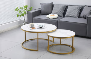 Nesting Style Coffee Table | White on Champagne Gold | 80cm/60cm | Contemporary Design