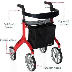 Let's Fly Mobility Rollator Wheelie Walker | Red