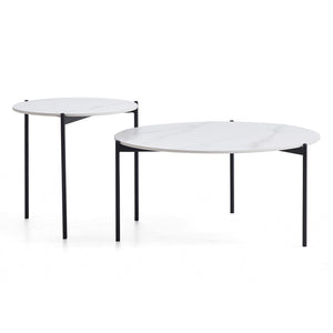 Interior Ave Bianco Nested Coffee Table Set | White Marble Stone | Modern Design