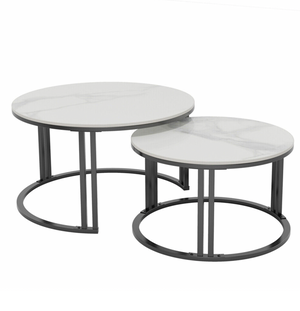 Interior Ave Premier Nested Coffee Table Set | White Marble Stone | Elegant & Timeless