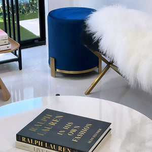 Interior Ave | Apollo Velvet Ottoman | Blue Upholstery | Modern Design