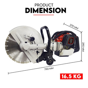 Petrol Demolition Saw | 75CC Concrete Cut Off Wet Road Cutter | Brick Cutting | 350MM Blade