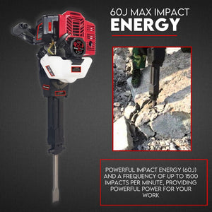 Petrol Jackhammer | 52CC | 2-Stroke Concrete Tile Breaker | Heavy Duty Demolition Hammer