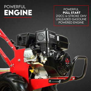 Petrol Tiller Cultivator | 212cc | 4 Blades | Rotary Hoe | Handheld Garden Tool