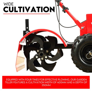 Petrol Tiller Cultivator | 212cc | 4 Blades | Rotary Hoe | Handheld Garden Tool