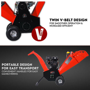 Wood Chipper Mulcher | 7HP | Self Feeding Petrol Machine | Portable Garden Shredder