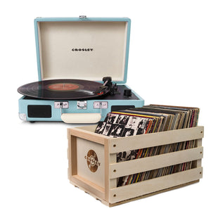 Crosley Cruiser Bluetooth Portable Turntable | Turquoise | Bundled Crosley Record Storage Crate
