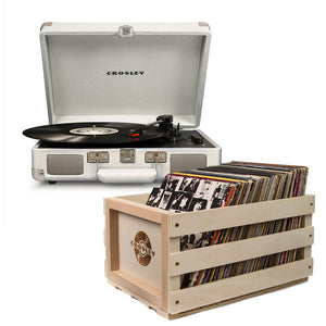 Crosley Cruiser Bluetooth Portable Turntable | White Sands | Bundled Crosley Record Storage Crate