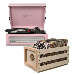 Crosley Voyager Bluetooth Portable Turntable + Record Storage Crate | Amethyst | Retro Vinyl Setup