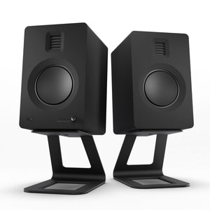 Kanto TUK 260W Powered Bookshelf Speakers | Bluetooth | USB | Phono Preamp | Matte Black | SE6 Black Stand Bundle