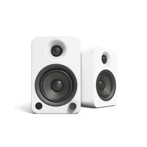 Kanto YU4 140W Powered Bookshelf Speakers | Bluetooth & Phono Preamp | Matte White | S4W White Stand Bundle