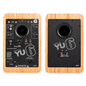 Kanto YU6 200W Powered Bookshelf Speakers | Bluetooth & Phono Preamp | Bamboo | SX26 Black Stand Bundle