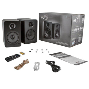 Kanto YU6 200W Powered Bookshelf Speakers | Bluetooth & Phono Preamp | Matte Black | S6 Black Stand Bundle