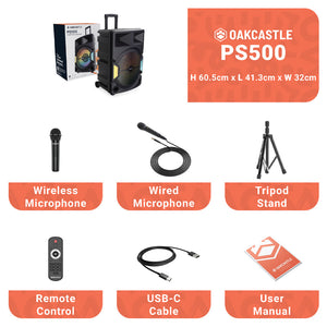 Majority PS500 Party Speaker | 150W Bluetooth Karaoke & PA System | Black | Professional Sound System