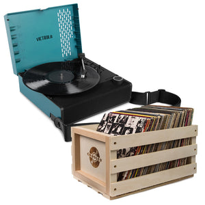 Victrola Revolution Go Turntable | Blue | Bundled Record Storage Crate