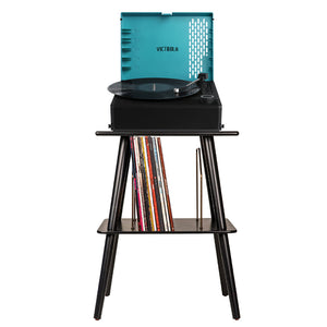 Victrola Revolution Go Turntable | Blue | Entertainment Stand Bundle | Black