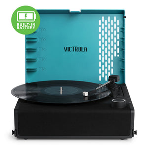 Victrola Revolution Go Turntable | Blue | Entertainment Stand Bundle | Black