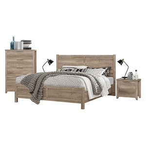 5-Piece Bedroom Suite | Natural Wood-like MDF | Double Size Oak Colour Bed | Bedside Table | Tallboy & Dresser