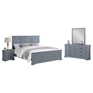 4-Piece Bedroom Suite | Solid Wood & MDF | Queen Size | Grey Colour | Bed, Bedside Table & Dresser