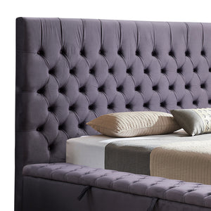 Queen Size Bedframe | Velvet Upholstery | Deep Grey Colour | Tufted Headboard | Deep Quilting