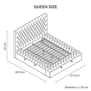Queen Size Bedframe | Velvet Upholstery | Deep Grey Colour | Tufted Headboard | Deep Quilting