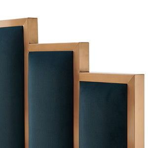 Austin Bed Frame | Polyester Turquoise Fabric | Padded Upholstery | High-Quality Slats | Polished Stainless Steel Feet