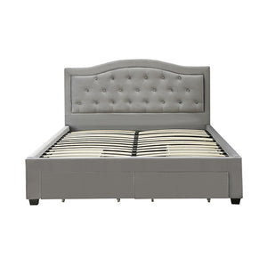 Emily Bed Frame Queen Size | Velvet Fabric Grey | Four MDF Drawers with Wheels
