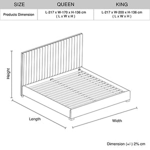 Hillsdale Bed Frame | Polyester Fabric Padded Upholstery | High-Quality Slats | Polished Stainless Steel Feet