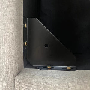 Veronica Bed Frame King Size | Winged Grey Linen Fabric | Seam Grid Pattern | Gas Lift | Plywood & Metal Structure