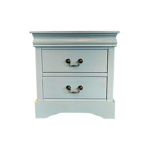 Bedside Table | Grey Colour | 2 Drawers | Night Stand | Solid Wood | Metal Handles
