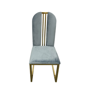 2x Dining Chair | Stainless Gold Frame & Seat | Blue Fabric