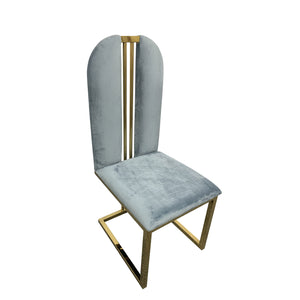 2x Dining Chair | Stainless Gold Frame & Seat | Blue Fabric
