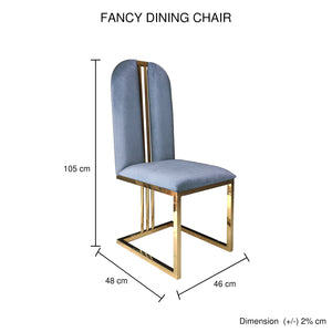 2x Dining Chair | Stainless Gold Frame & Seat | Blue Fabric