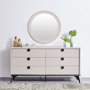 Dressing Chest with 6 Storage Drawers | MDF | Mirror | Champagne & Black Combination