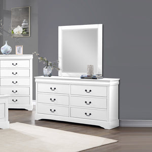 Dressing Chest with 6 Storage Drawers in Solid Wood | Mirror | Metal Handles | White Colour