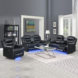 3-2-1 Seater Recliner Sofa | Finest Black Leatherette | Feature Console | LED Light | Ultra Cushioned