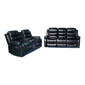 3-2 Seater Recliner Sofa | Finest Black Leatherette | Feature Console | LED Light | Ultra Cushioned