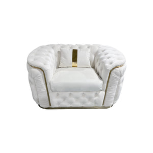 1 Seater Sofa | Beige Velvet Fabric | Solid Wood Construction | Gold Stainless Steel Trim