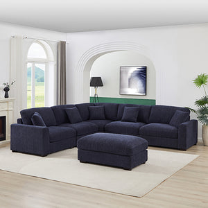 Orion Corner Sofa | Premium Fabric Upholstery | Padded Seat | Wooden Frame | Rubber Wooden Legs | Ottoman