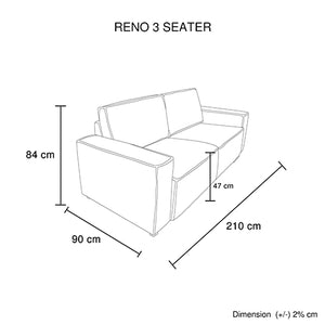 Reno 3 Seater Sofa | Beige Colour Fabric Upholstery | Wooden Structure | Knock Down Feature in Back & Arms
