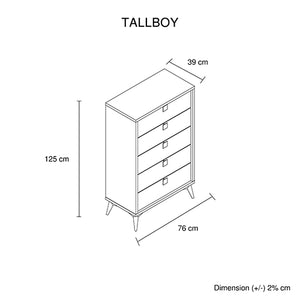 Tallboy with 5 Storage Drawers | MDF | Champagne & Black Combination