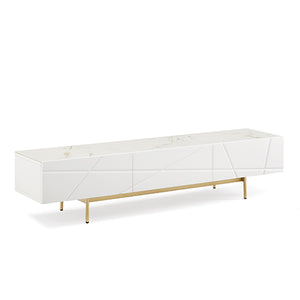 TV Cabinet | MDF Glossy Finish | Storage Drawers | Metal Base | Modern Entertainment Unit