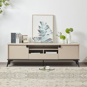 TV Cabinet | MDF Build | Storage Drawer & Open Shelves | Champagne Finish | Elegant Media Console
