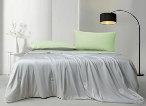 Ice Cooling Reversible Summer Comforter Blanket | Green & Grey | Queen/King