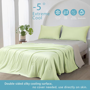 Ice Cooling Reversible Summer Comforter Blanket | Green & Grey | Queen/King