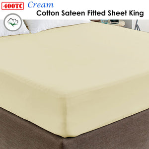 400TC Cream 100% Cotton Sateen Fitted Sheet | King