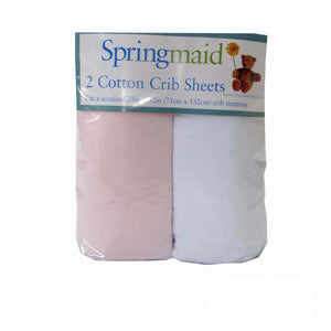 2 Piece Baby Cot Cotton Fitted Sheet | Pink & White