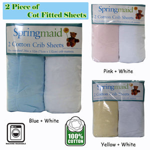 2 Piece Baby Cot Cotton Fitted Sheet | Pink & White