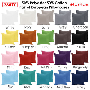 Pair of 280TC Polyester Cotton European Pillowcases | Charcoal