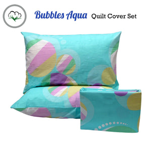 Pure Cotton Bubbles Aqua Quilt Cover Set | Queen